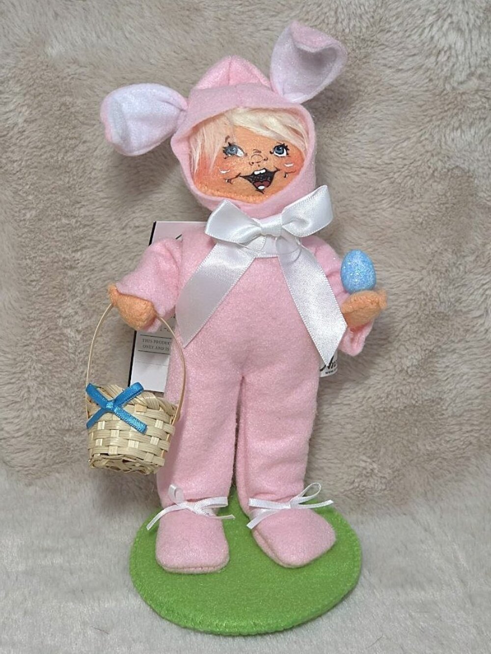 New with Tags Annalee Easter Bunny Kid Doll 8" Pink Bunny Suit  #C
